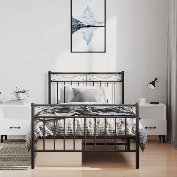 vidaXL Bettgestell mit Kopf- und Fu&szlig;teil Metall Schwarz 100x190 cm