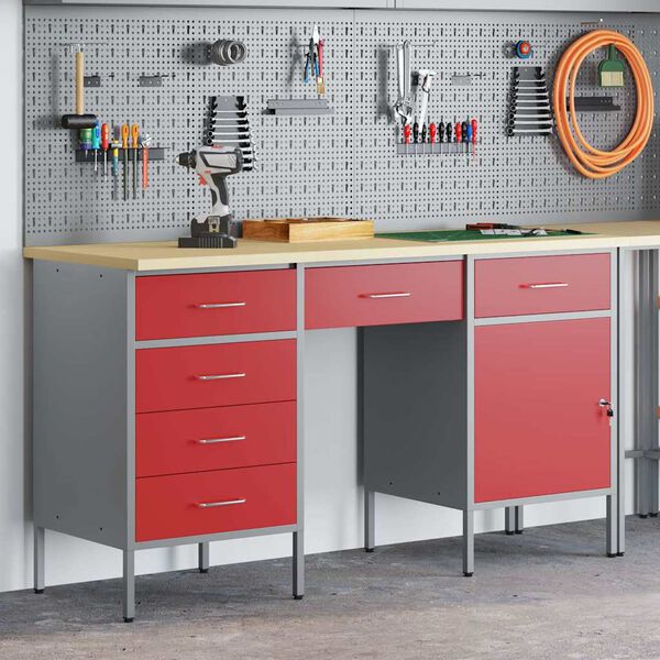 vidaXL Werkbank 3 pcs Rot 150 x 55 x 85 cm Ingenieure Holz und Stahl