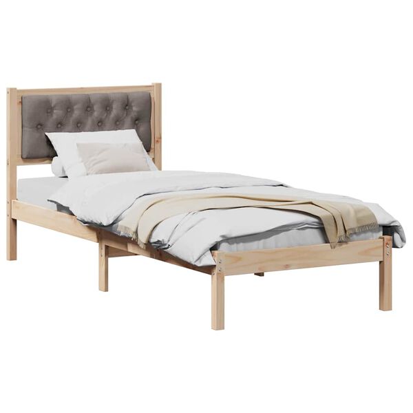 vidaXL Bettrahmen mit Kopfteil Taupe 90 x 190 cm Massives Kiefernholz