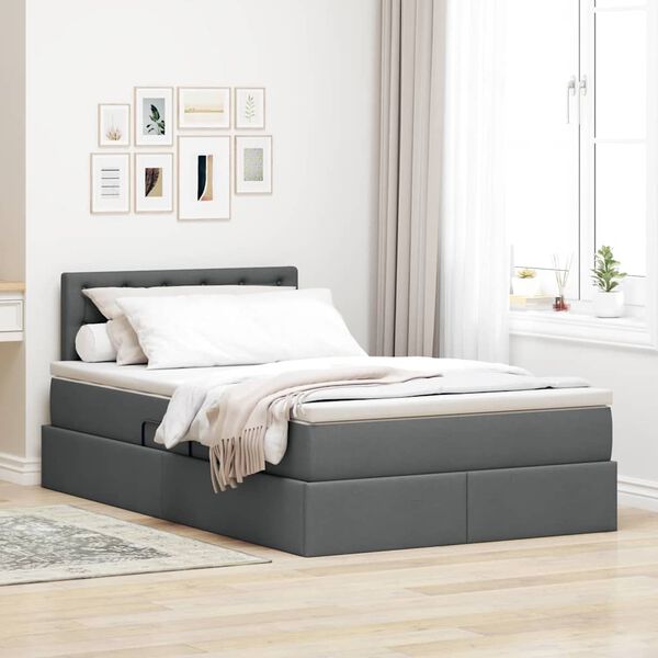 vidaXL Bett mit Stauraum und LED mit LED Dunkelgrau 120 x 190 cm Stoff