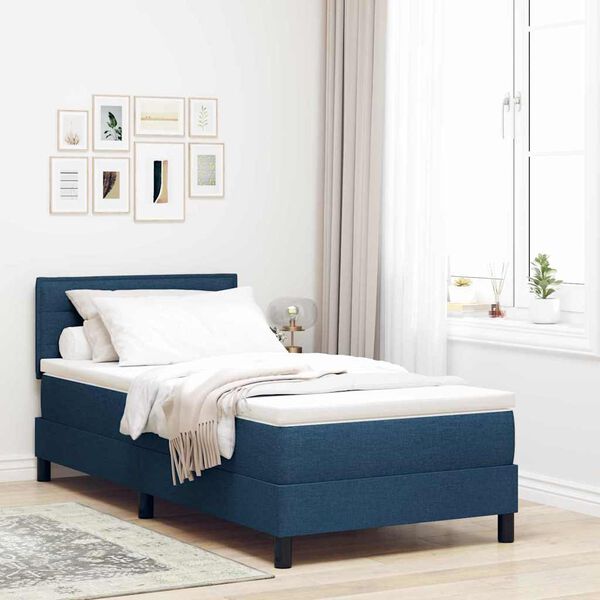 vidaXL Boxspringbett mit Matratze mit Kopfteil Blau 100 x 200 cm Stoff