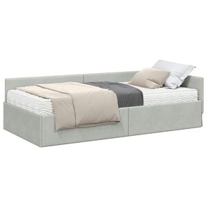 vidaXL Eckbettgestell mit Matratze 2 stk. Hellgrau 80 x 200 cm Samt