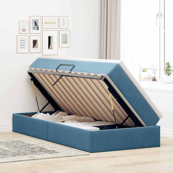 vidaXL Aufbewahrungsbett mit Matratze Dunkelblau 90 x 200 cm Samt