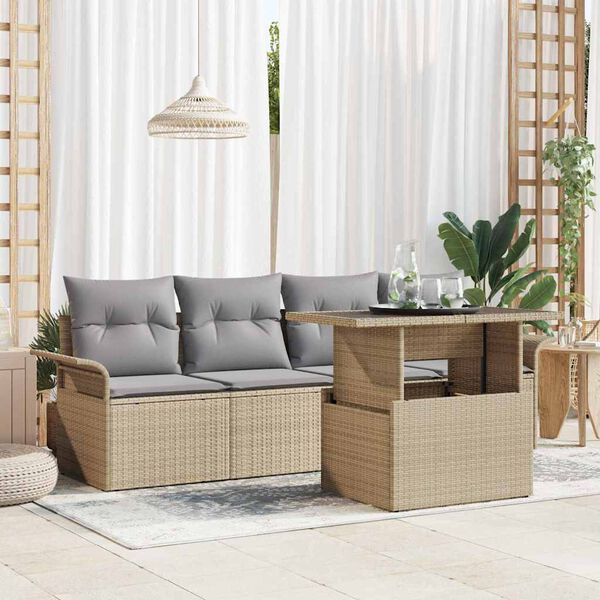vidaXL Gartensofa-set mit Kissen mit Speicher 5 pcs Beige Poly Rattan