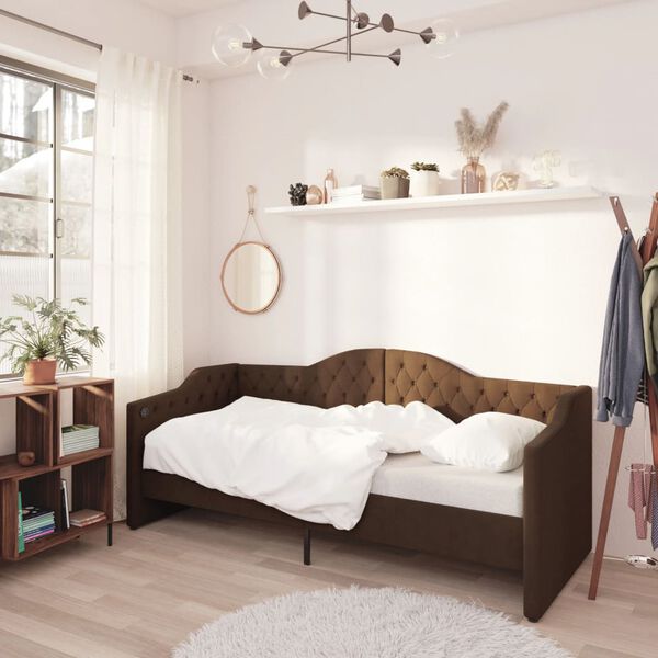 vidaXL Tagesbett USB Dunkelbraun Stoff 90x200 cm