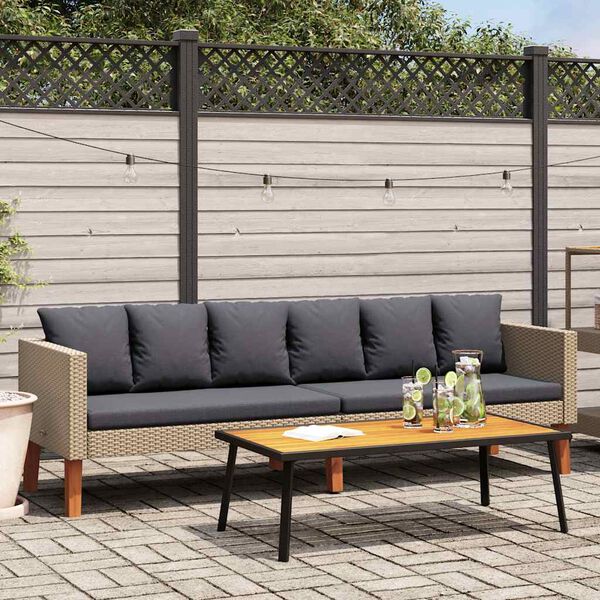 vidaXL 3-Sitzer-Gartensofa mit Auflagen Poly Rattan Beige
