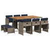 vidaXL 11-teiliges Garten-Ess-Set mit Kissen, grau, Polyrattan