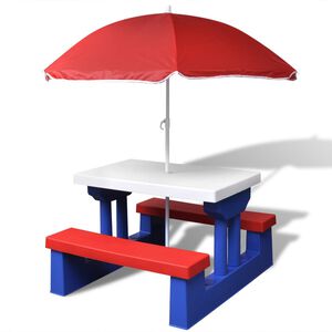 vidaXL Kinder-Picknicktisch mit B&auml;nken & Sonnenschirm Mehrfarbig
