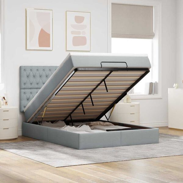 vidaXL Ottoman-Bett mit Matratze Hellgrau 140x190 cm Stoff