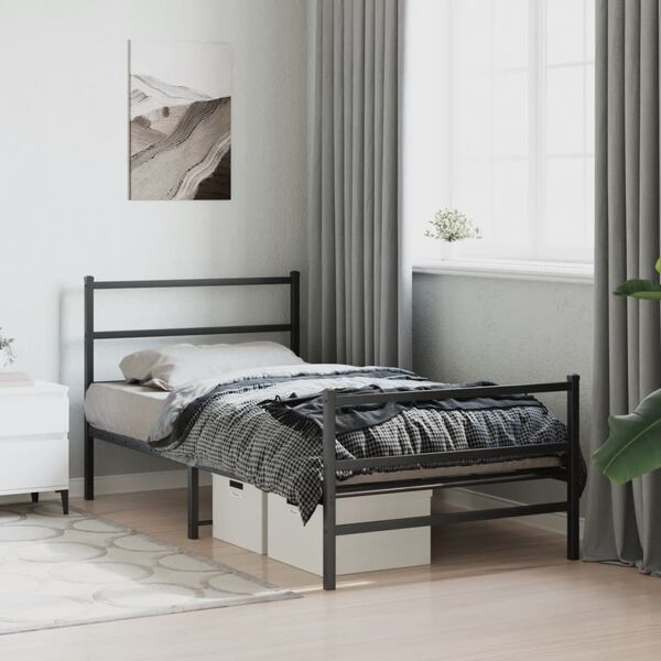 vidaXL Bettgestell mit Kopf- und Fu&szlig;teil Metall Schwarz 100x190 cm