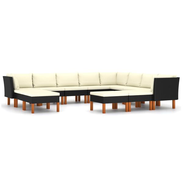 vidaXL 12-tlg. Garten-Lounge-Set mit Kissen Poly Rattan Schwarz