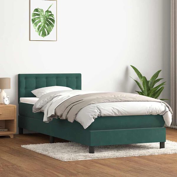 vidaXL Boxspringbett mit Matratze Dunkelgr&uuml;n 90x210 cm Samt