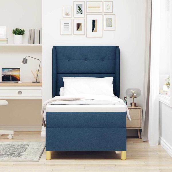 vidaXL Boxspringbett mit Matratze Dunkelgrau 90x190 cm Blau Stoff