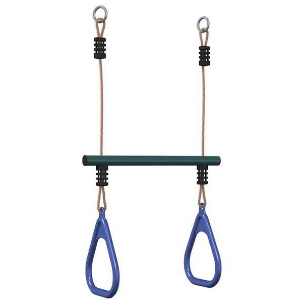 vidaXL Trapezstange mit Turnringen f&uuml;r Kinder Blau Dunkelgr&uuml;n Stahl