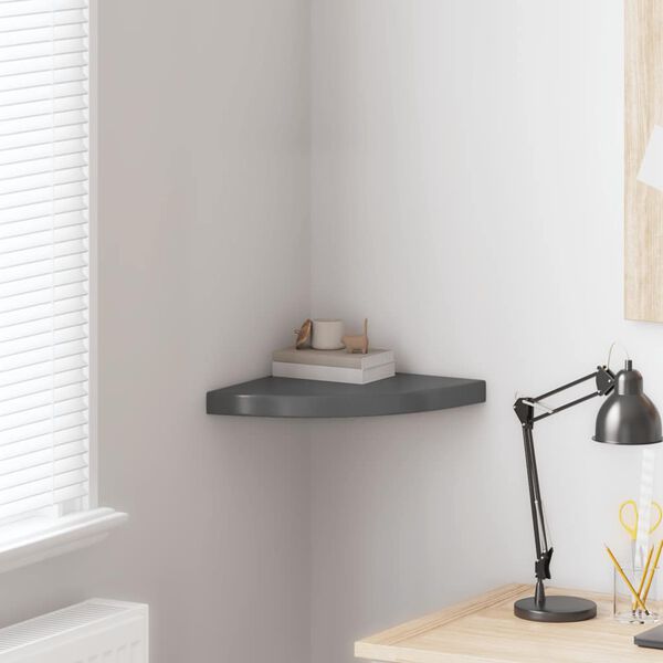vidaXL Eck-Schweberegal Hochglanz-Grau 35x35x3,8 cm MDF