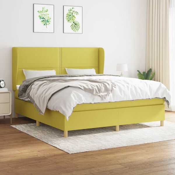 vidaXL Boxspringbett mit Matratze Gr&uuml;n 180x200 cm Stoff