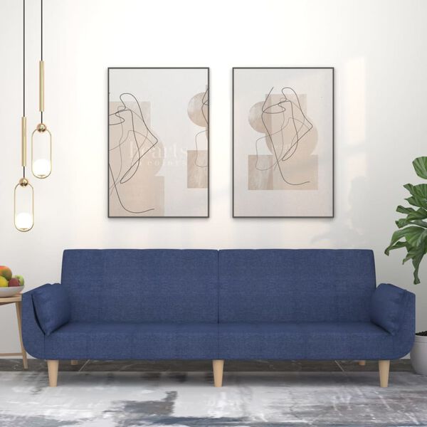 vidaXL Schlafsofa 2-Sitzer mit 2 Kissen Blau Stoff