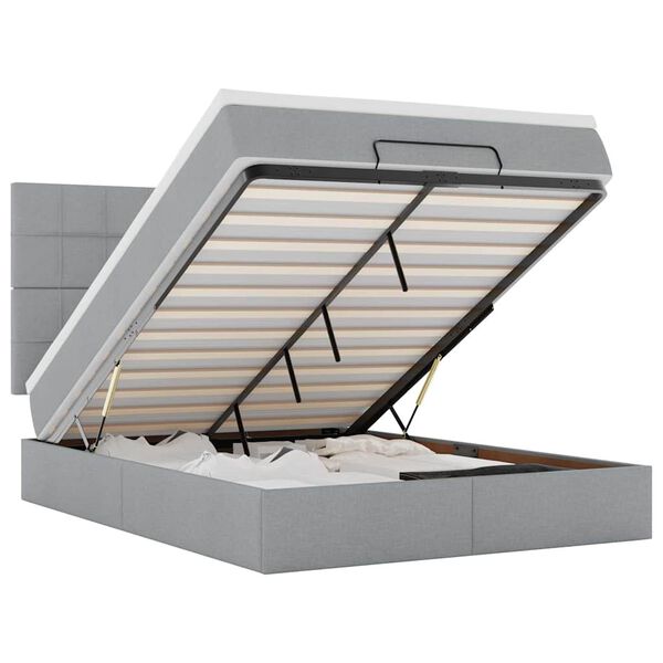 vidaXL Ottoman-Bett mit Matratze & LEDs Hellgrau 140x200 cm Stoff