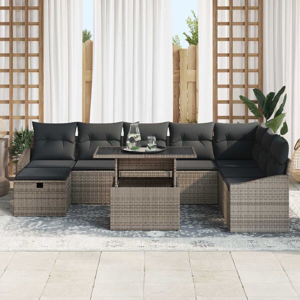 vidaXL Garten-Sofa-Set 9 pcs Grau Poly-Rattan