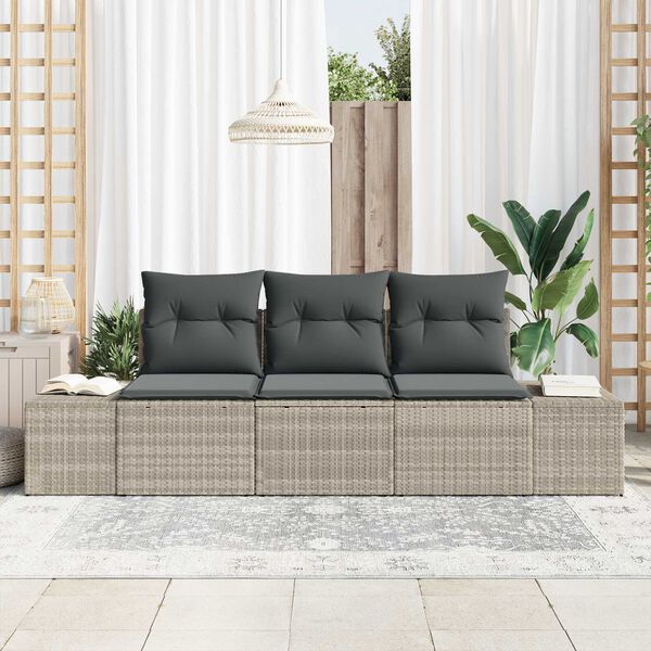 vidaXL Sofa Set mit Kissen 3 pcs Hellgrau Poly Rattan