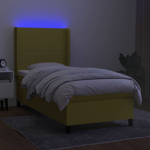 vidaXL Boxspringbett mit Matratze & LED Gr&uuml;n 100x200 cm Stoff