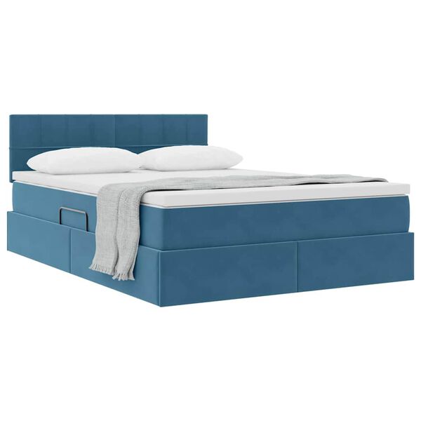 vidaXL Aufbewahrungsbett mit Matratze Dunkelblau 140 x 200 cm Samt