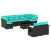 vidaXL 10-teiliges Gartensofa-Set mit Kissen, schwarzes Polyrattan