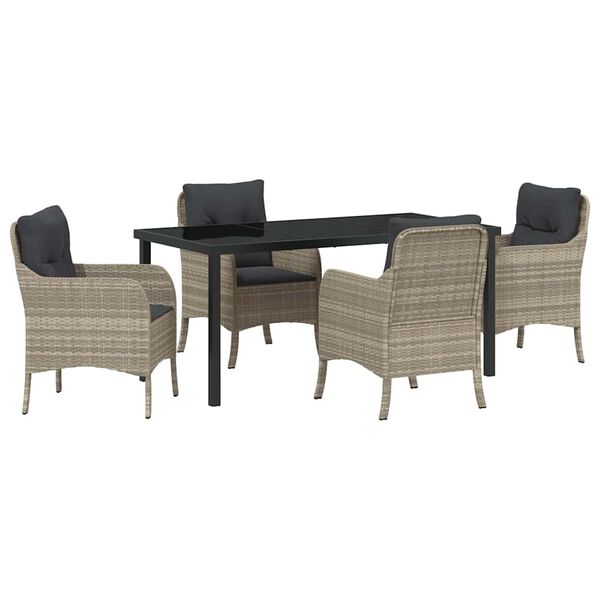 vidaXL Garten Essgruppe mit Kissen 5 pcs Hellgrau Poly-Rattan