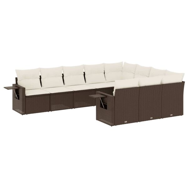 vidaXL 10-tlg. Garten-Sofagarnitur mit Kissen Braun Poly Rattan