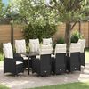 vidaXL Garten Essgruppe mit Kissen 9 pcs Schwarz Poly Rattan