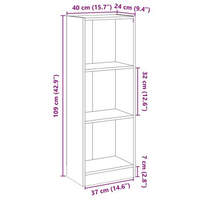 vidaXL Bücherregal 3 Fächer Hochglanz-Weiß 40x24x109 cm Holzwerkstoff