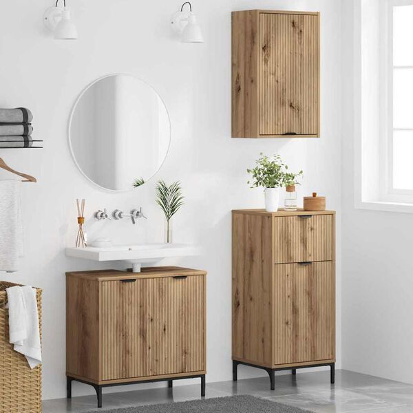 vidaXL Badezimmerm&ouml;bel-Set 3 pcs Artisan-Eiche Sperrholz und Metall