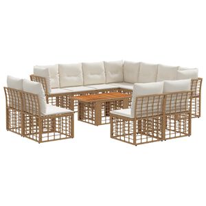 vidaXL Gartensofa-set 12 stk. Nat&uuml;rlich und Cremwei&szlig; Poly-Rattan