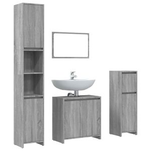 vidaXL 4-tlg. Badm&ouml;bel-Set Grau Sonoma Holzwerkstoff