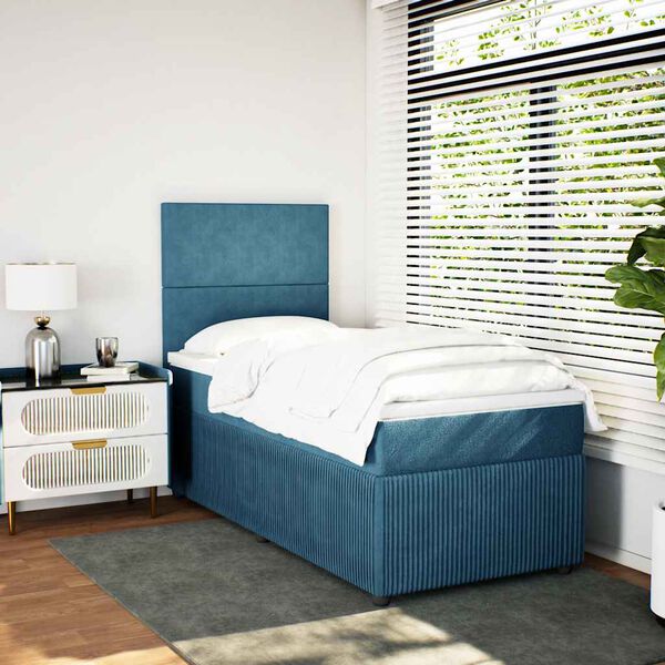 vidaXL Boxspringbett mit Matratze Dunkelblau 90x200 cm Samt