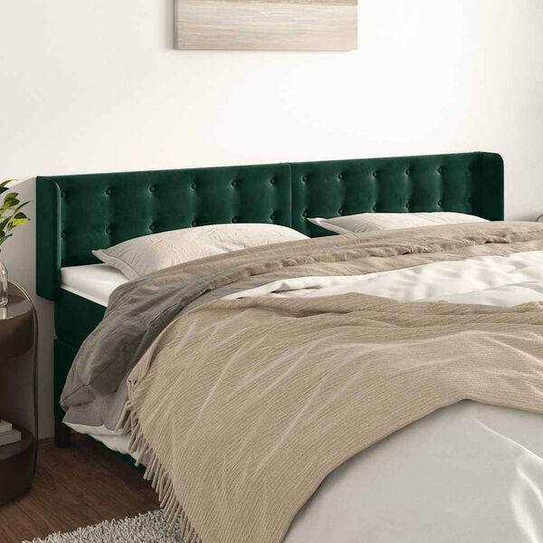 vidaXL Kopfteil mit Ohren Dunkelgr&uuml;n 203x16x78/88 cm Samt