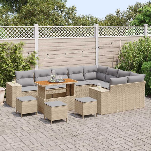 vidaXL Garten-Sofa-Set mit Kissen mit Kissen 13 pcs Beige und Hellgrau