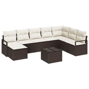 vidaXL Sofa Set 9 stk. Braun und Creme Poly-Rattan