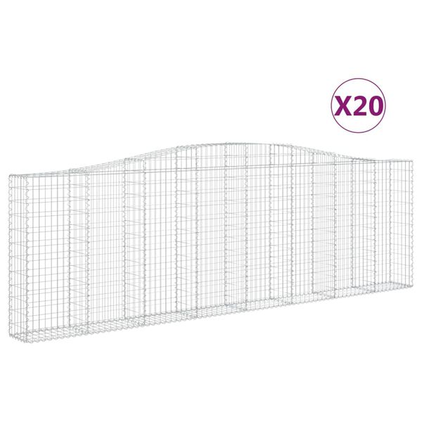 vidaXL Gabionen mit Hochbogen 20Stk. 400x30x120/140cm Verzinktes Eisen