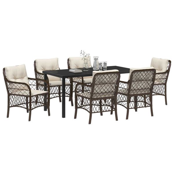 vidaXL Garten Essgruppe mit Kissen 7 pcs Braun Poly-Rattan