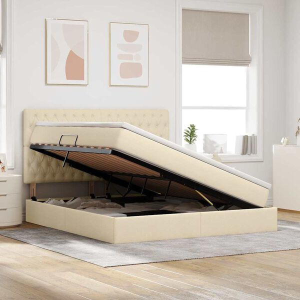 vidaXL Bett mit Stauraum und LED mit LED Creme 180 x 200 cm Polyester