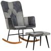 vidaXL Schaukelstuhl mit Fußhocker Grau Echtleder und Canvas