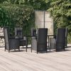 vidaXL 7-tlg. Garten-Essgruppe mit Kissen Schwarz Poly Rattan