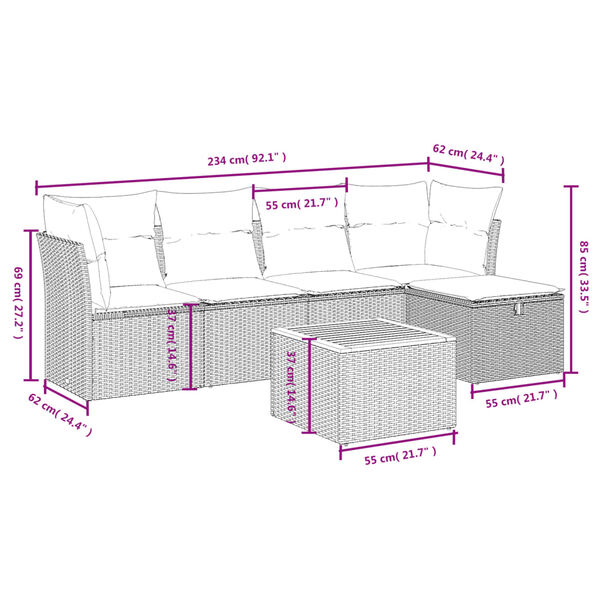 vidaXL 6-tlg. Garten-Sofagarnitur mit Kissen Schwarz Poly Rattan