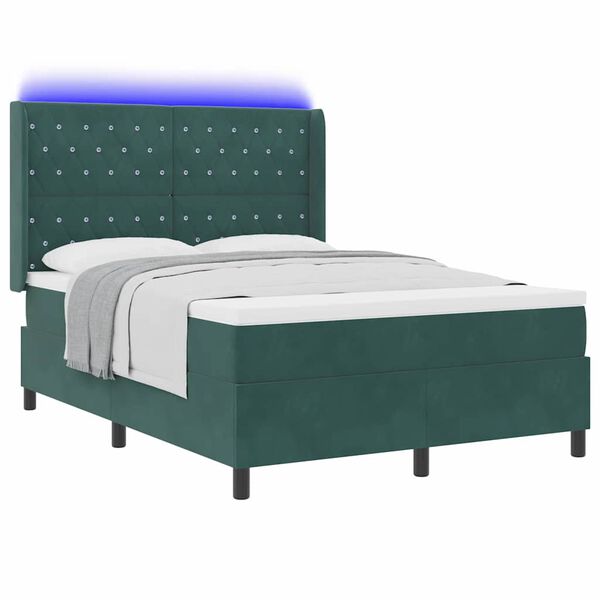 vidaXL LED Boxspringbett mit Matratze Argyle Gr&uuml;n 140 x 190 cm Samt