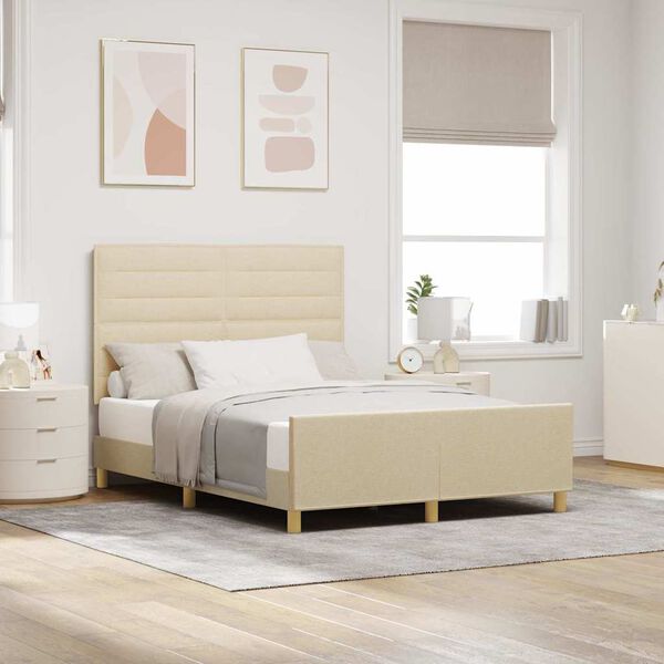 vidaXL Bettgestell mit Kopfteil Creme 160 x 200 cm Stoff