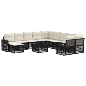 vidaXL Gartensofa-set 12 stk. Schwarz und Cremewei&szlig; Poly-Rattan