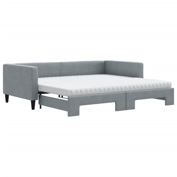 vidaXL Tagesbett Ausziehbar mit Matratze Hellgrau 100x200 cm Stoff