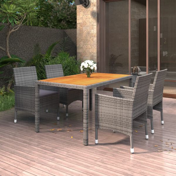 vidaXL 5-tlg. Garten-Essgruppe Poly Rattan Grau