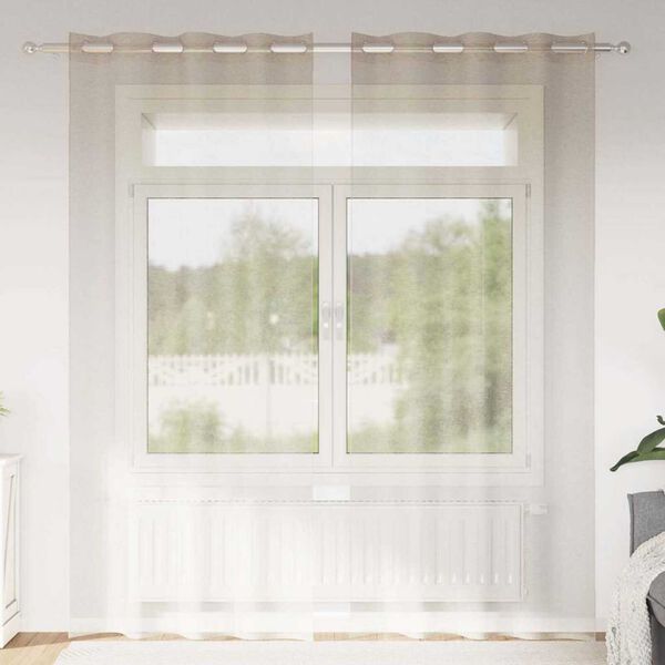 vidaXL Voile-Vorhang mit Vorh&auml;ngen 2 pcs Sand 245 x 140 cm Polyester